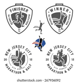 Set Of Vintage Marathon Labels, Medals And Design Elements