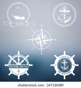 Set of vintage marine stamps. Vector retro nautical badges. 