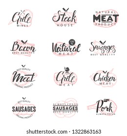 Set of vintage meat shop labels. Vector illustration.