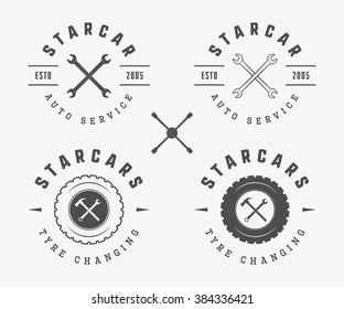 Set of vintage mechanic label, emblem and logo. Vector illustration
