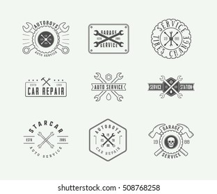 Set of vintage mechanic label, emblem, badge and logo. Vector illustration. Graphic Art

