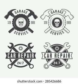 Set of vintage mechanic labels, emblems and logo. Vector illustration