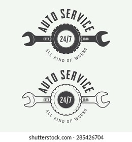 Set Of Vintage Mechanic Labels, Emblems And Logo. Vector Illustration