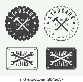 Set of vintage mechanic labels, emblems and logo. Vector illustration