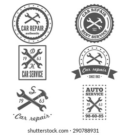 Set of vintage mechanic labels, emblems and logo. Vector illustration