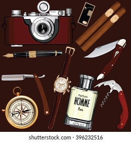 Set of vintage men's accessories - Vector illustration
