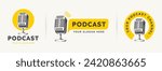 set vintage Microphone radio podcast logo design