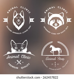 Set of vintage minimalistic logo and logotype elements for pet shop, pet house, pet and exotic animals clinic.