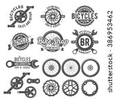 Set of vintage and modern bike shop logo badges and labels. Cycle wheel isolated vector. Old style bicycle shop and repair logotypes