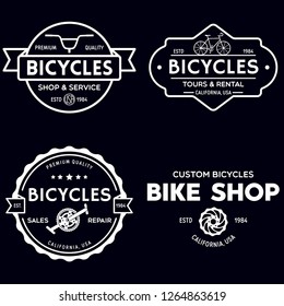 Set of vintage and modern bike shop logo badges and labels. Cycle wheel isolated vector. Old style bicycle shop and repair logotypes. Vector illustration.