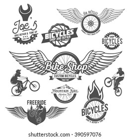 Set of vintage and modern biking shop logo badges and labels. 