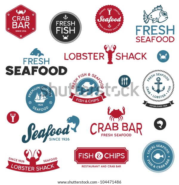 Set\
of vintage and modern seafood logo restaurant\
labels