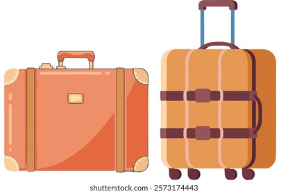 Set of Vintage and Modern Suitcases - Colorful Travel Luggage Illustration