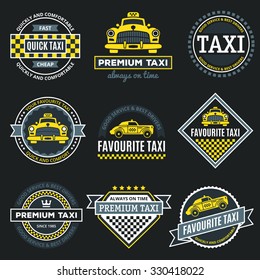Set of vintage and modern taxi logos, taxi labels, taxi badges and design elements. Business signs templates, icons, corporate identity objects.
