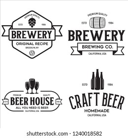 Set of vintage monochrome badge, logo templates and design elements for beer house, bar, pub, brewing company, brewery, tavern, restaurant. Isolated illustration.