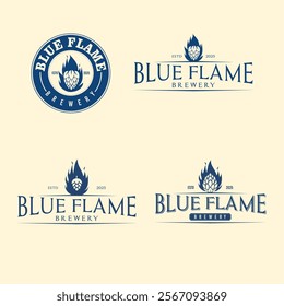 Set of vintage monochrome blue badge, logo templates and design elements for beer house, bar, pub, brewing company.