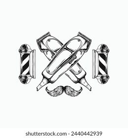 Set of vintage monochrome element barbershop. Vector logo design concept