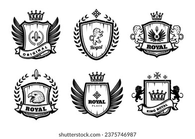 Set vintage monochrome heraldic emblems