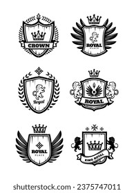 Set vintage monochrome heraldic emblems