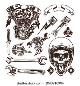 Set of vintage motorcycle design elements.