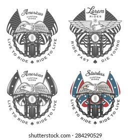 Set of vintage motorcycle emblems and design elements