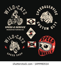 Set of vintage motorcycle labels, badges, logos and design elements.for t shirt and other uses.