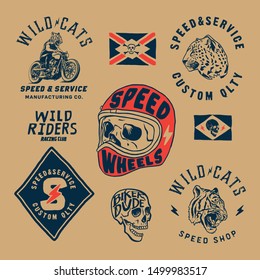 Set of vintage motorcycle labels, badges, logos and design elements.for t shirt and other uses.