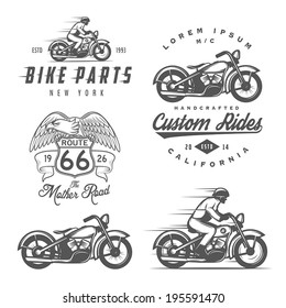 Set Of Vintage Motorcycle Labels, Badges And Design Elements