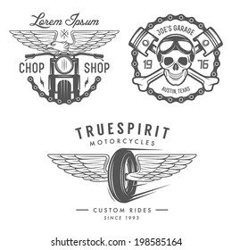 Set of vintage motorcycle labels, badges and design elements