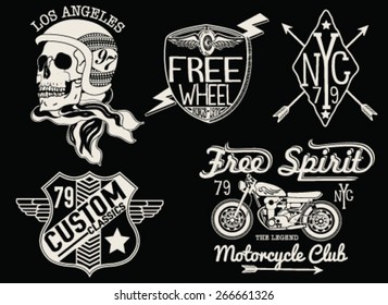 Set Of Vintage Motorcycle Labels, Badges And Design Elements.Vector.