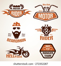 Set of vintage motorcycle labels, badges and design elements 