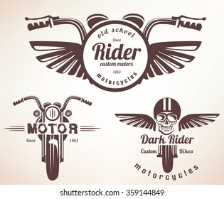 Set Of Vintage Motorcycle Labels, Badges And Design Elements 