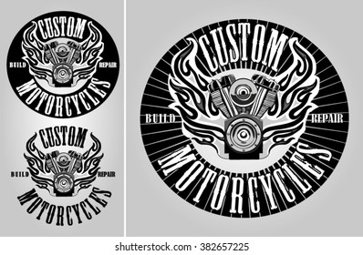 Set of vintage motorcycle labels, badges and design elements