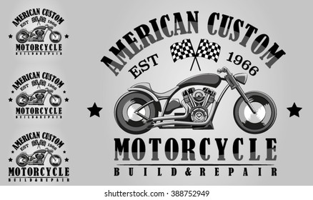 Set of vintage motorcycle labels, badges and design elements