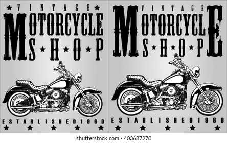 Set of vintage motorcycle labels, badges and design elements
