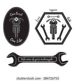Set of vintage motorcycle labels, on the subject: cafe racer. vector illustration