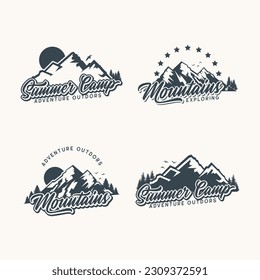 Set Of Vintage Mountain Badge Logo Vector Design. Adventure emblem, Summer Camp logo, designs concept, logos, logo template.