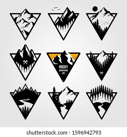 set of vintage mountain triangle logo view landscape outdoor adventure vector illustration design