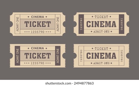 Satz von Vintage-Film-Tickets, alten Stil-Kino. Vektorillustration