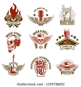 Set of vintage music emblems. Design element for logo, label, sign, poster, t shirt. Vector illustration