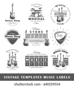 Set of vintage musical labels templates. Elements for design. Vector illustration 