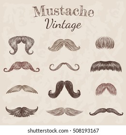 Set of vintage mustache. Vector flat illustration.