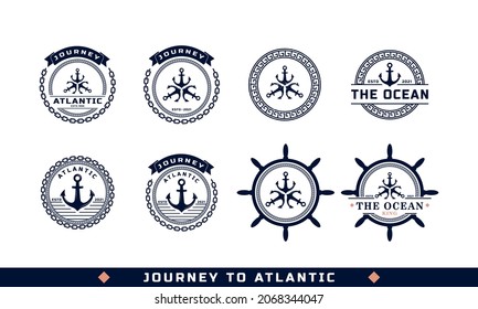 Set Of Vintage Nautical Anchor Emblem. Anchor Marine Badges Ship Boat Logo Design Template Element