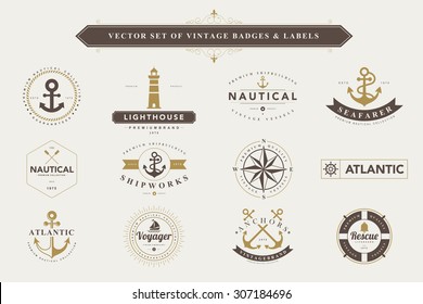 Set of vintage  nautical badges and labels