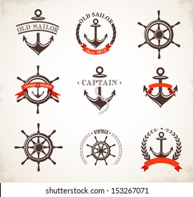 Set of vintage nautical icons, signs and symbols