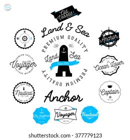 Set of vintage nautical labels and badges