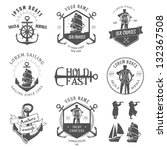 Set of vintage nautical labels, icons and design elements
