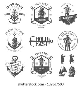 Set of vintage nautical labels, icons and design elements