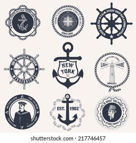 Set of vintage nautical labels, icons and design elements