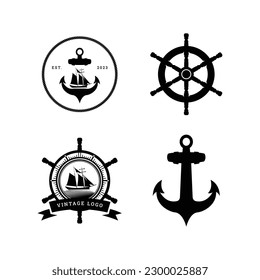 Set of vintage nautical labels, icons and design elements anchor badge